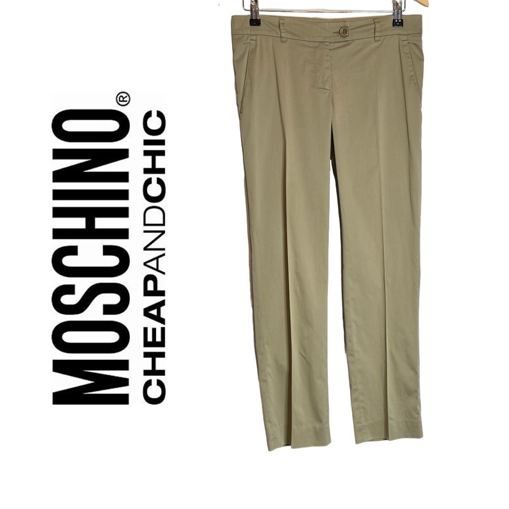 Moschino Cheapandchic Khaki Straight Leg Pants Size 8 Front Pleat Low Rise